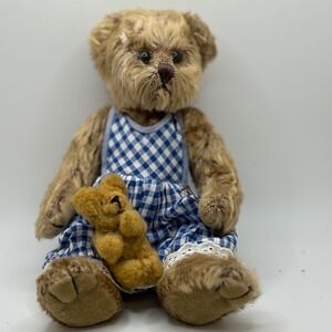 The Bradington Collection Teddy Bear Blue Gingham Dress Collectible Toy
